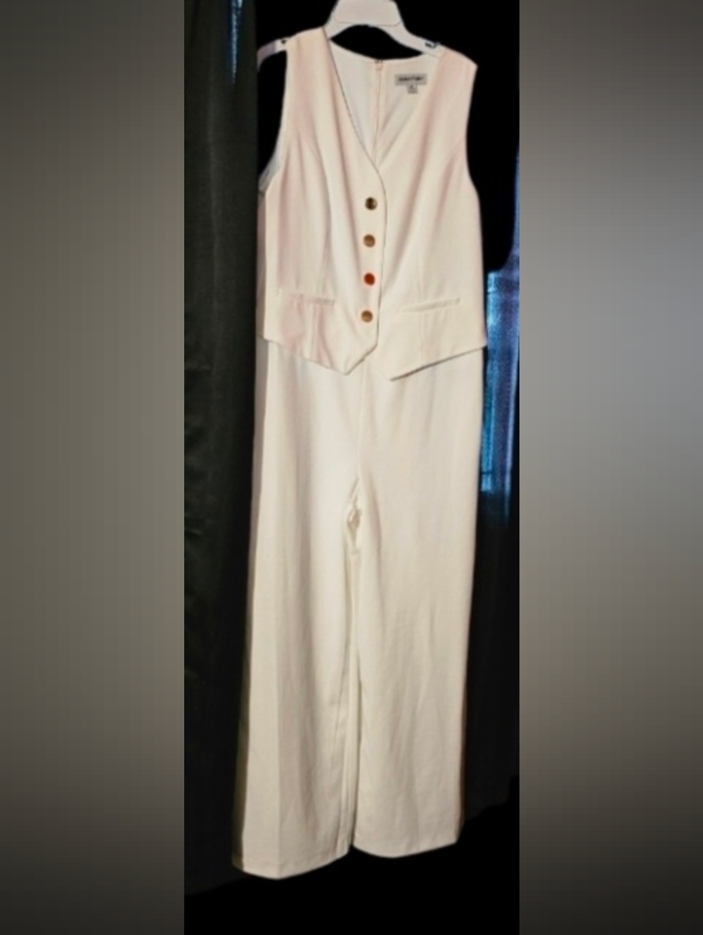 Elegant Sleeveless Ivory/ White Jumpsuit with Gold Buttons